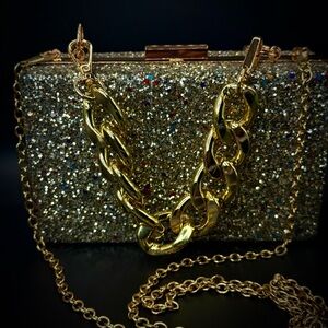 ✨ Glitter Box Clutch with Gold Chain – Statement Party Purse ✨